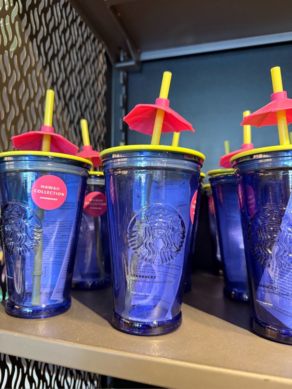 NEW Starbucks Hawaii Collection Blue Glass Tumbler W/Mai Thai Umbrella - 16oz